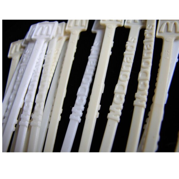 Vtg McDonalds Drink/Juice GLASS, Arch Logo, Frosted & Clear Glass + Stir Sticks - Picture 6 of 7